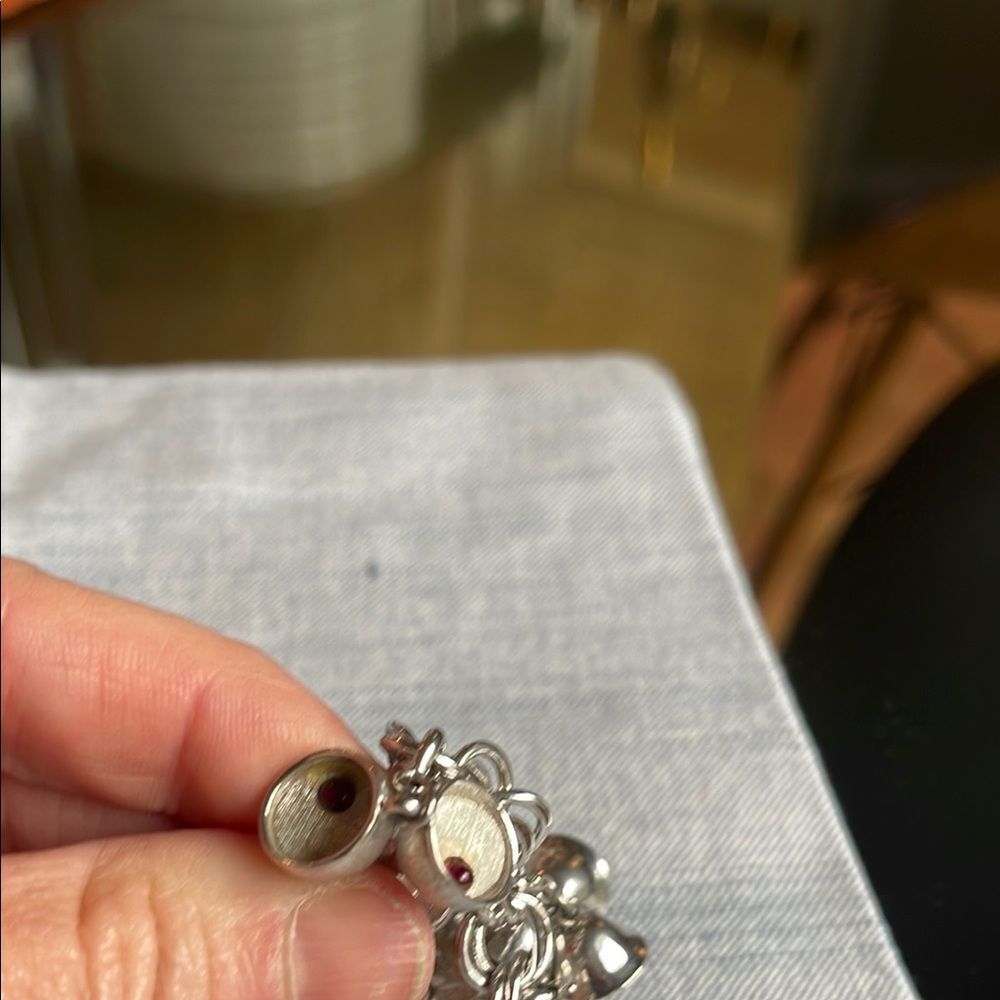 Silver Charm Bracelet by Monet Double hoop vintage silver - Picture 3 of 7